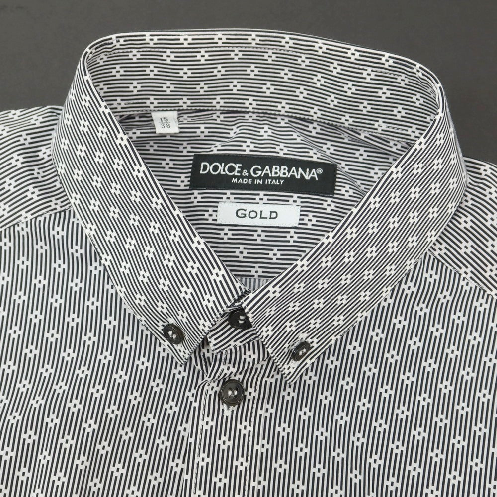 【中古】ドルチェアンドガッバーナ DOLCE&amp;GABBANA GOLD コットン ボタンダウン カジュアルシャツ ブラックxホワイト【 38 】【 状態ランクB 】【 メンズ 】