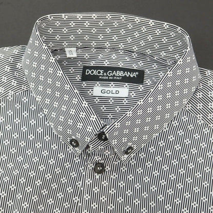【中古】ドルチェアンドガッバーナ DOLCE&amp;GABBANA GOLD コットン ボタンダウン カジュアルシャツ ブラックxホワイト【 38 】【 状態ランクB 】【 メンズ 】