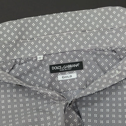 【中古】ドルチェアンドガッバーナ DOLCE&amp;GABBANA GOLD コットン ボタンダウン カジュアルシャツ ブラックxホワイト【 38 】【 状態ランクB 】【 メンズ 】