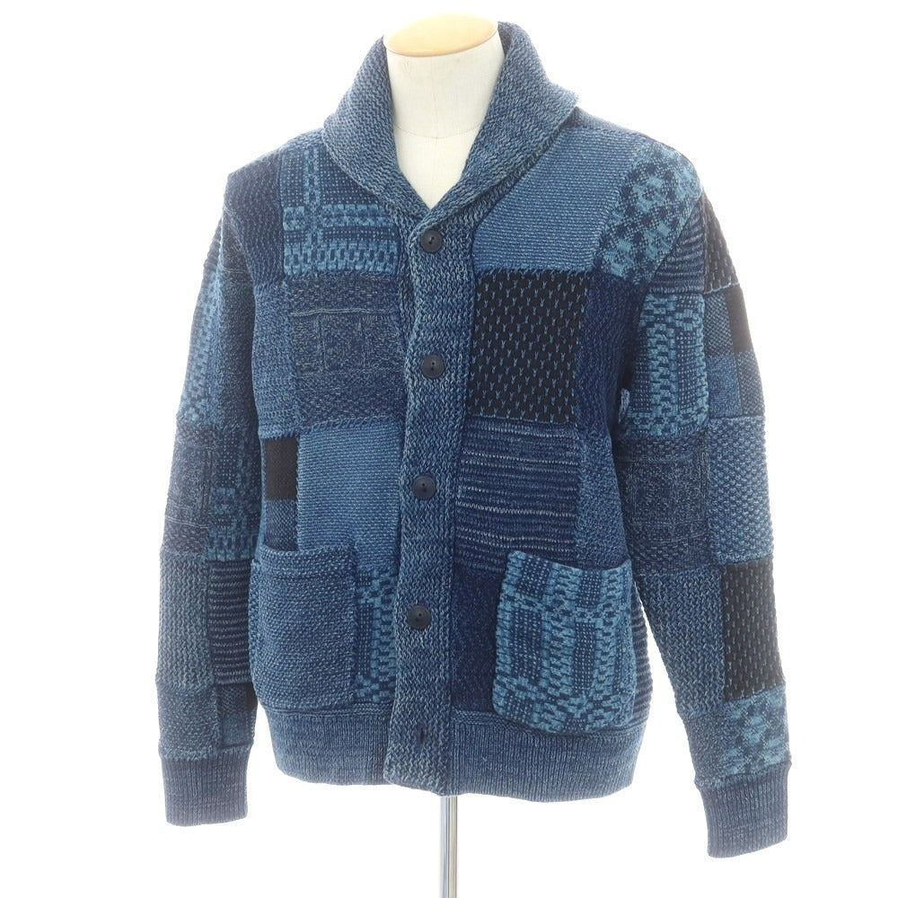 【中古】ダブルアールエル RRL DOUBLE RL コットンリネン パッチワーク ショールカラーカーディガン ネイビー【 S 】【 状態ランクB 】【 メンズ 】