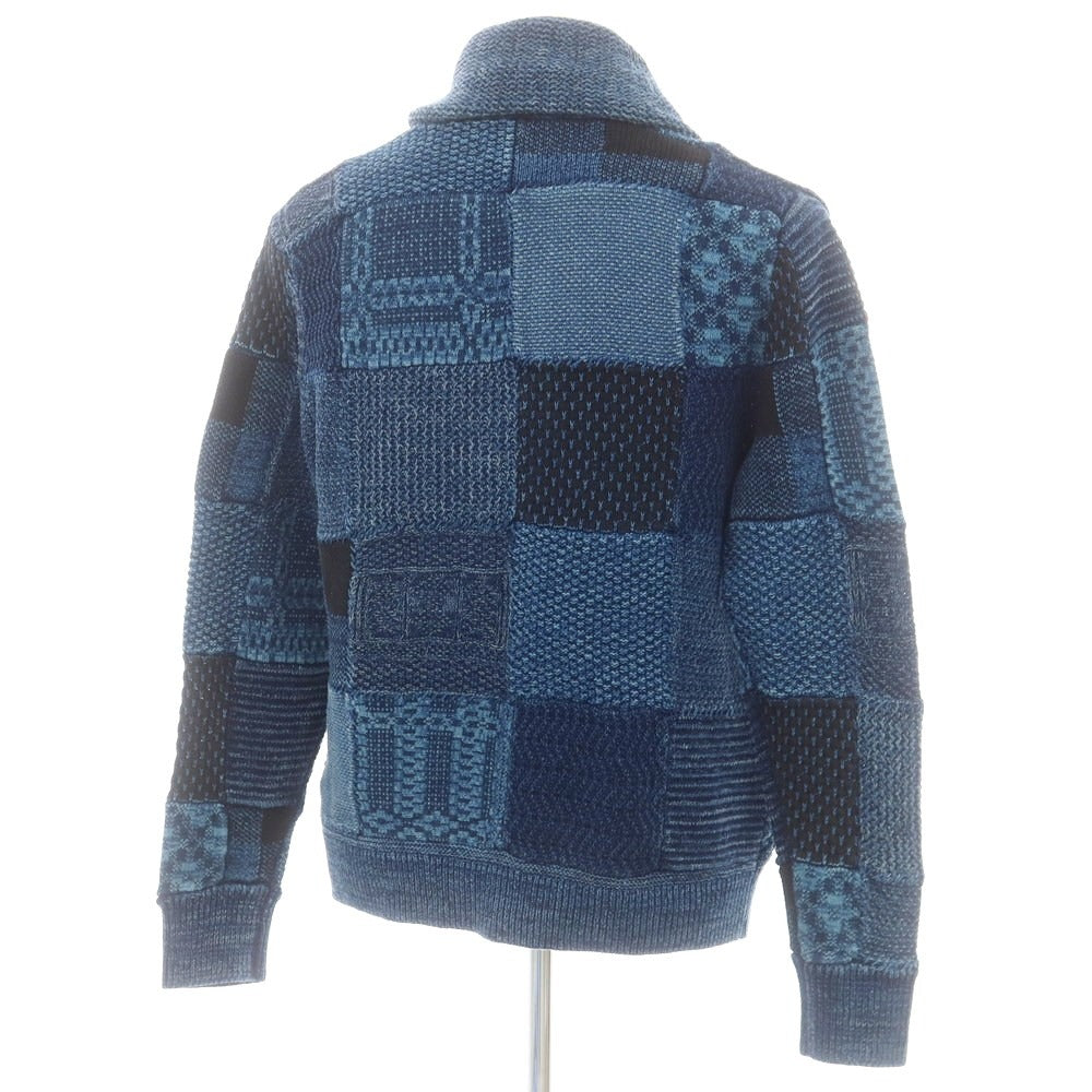 【中古】ダブルアールエル RRL DOUBLE RL コットンリネン パッチワーク ショールカラーカーディガン ネイビー【 S 】【 状態ランクB 】【 メンズ 】