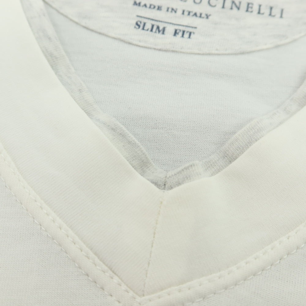 【中古】ブルネロクチネリ Brunello Cucinelli コットン Vネック 長袖Ｔシャツ オフホワイト【 XS 】【 状態ランクB 】【 メンズ 】