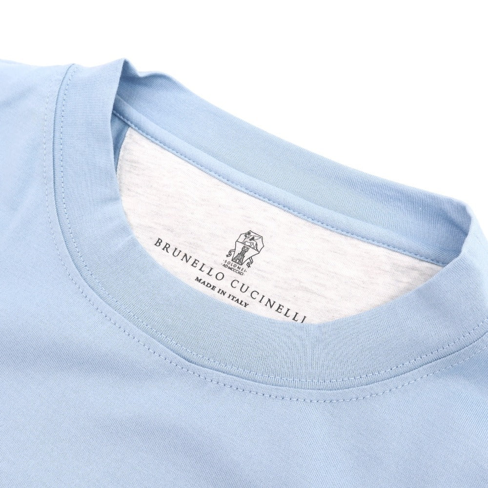 【中古】ブルネロクチネリ Brunello Cucinelli コットン クルーネック 半袖Ｔシャツ ライトブルー【サイズS】【 状態ランクB 】【 メンズ 】
