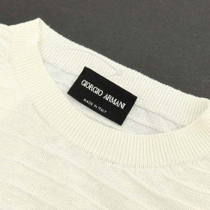【中古】ジョルジオアルマーニ GIORGIO ARMANI コットン系 刺繡ロゴ プルオーバーニット オフホワイト【サイズ表記なし（M位）】【 状態ランクB 】【 メンズ 】