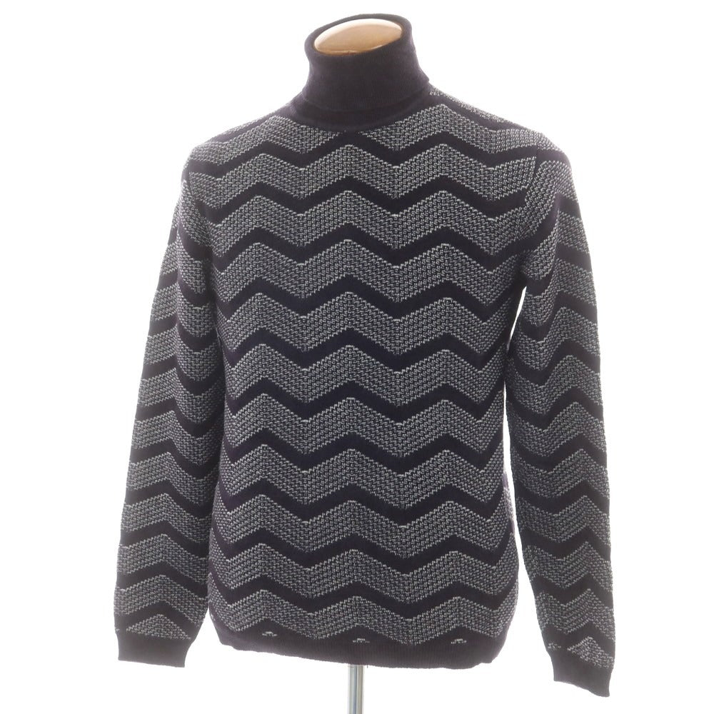 【中古】ジョルジオアルマーニ GIORGIO ARMANI レーヨンウール タートルネックニット ネイビーxホワイト【 48 】【 状態ランクB 】【 メンズ 】