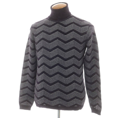 【中古】ジョルジオアルマーニ GIORGIO ARMANI レーヨンウール タートルネックニット ネイビーxホワイト【 48 】【 状態ランクB 】【 メンズ 】