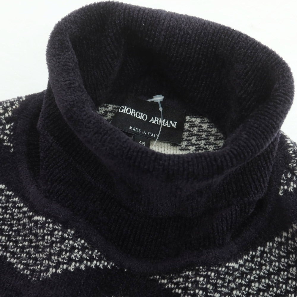 【中古】ジョルジオアルマーニ GIORGIO ARMANI レーヨンウール タートルネックニット ネイビーxホワイト【 48 】【 状態ランクB 】【 メンズ 】
