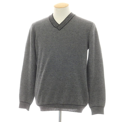 【中古】ジョルジオアルマーニ GIORGIO ARMANI カシミヤモヘヤ Vネックニット グレーxブラック【 46 】【 状態ランクC 】【 メンズ 】