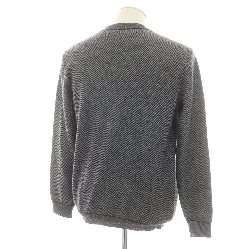 【中古】ジョルジオアルマーニ GIORGIO ARMANI カシミヤモヘヤ Vネックニット グレーxブラック【 46 】【 状態ランクC 】【 メンズ 】