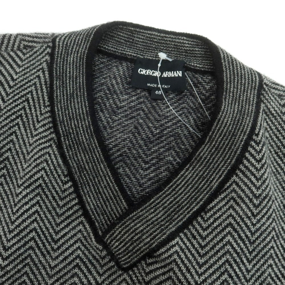 【中古】ジョルジオアルマーニ GIORGIO ARMANI カシミヤモヘヤ Vネックニット グレーxブラック【 46 】【 状態ランクC 】【 メンズ 】
