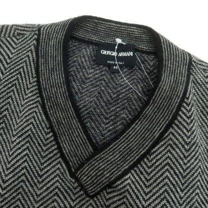 【中古】ジョルジオアルマーニ GIORGIO ARMANI カシミヤモヘヤ Vネックニット グレーxブラック【 46 】【 状態ランクC 】【 メンズ 】