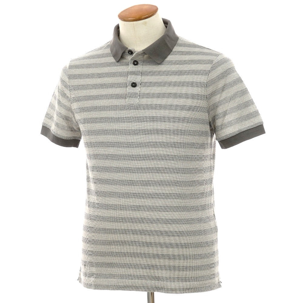 【中古】ジョルジオアルマーニ GIORGIO ARMANI シルクコットン ボーダー 半袖ポロシャツ グレーxホワイト×ブラック【サイズ46】【 状態ランクB 】【 メンズ 】