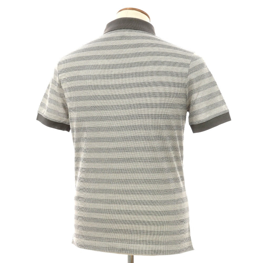 【中古】ジョルジオアルマーニ GIORGIO ARMANI シルクコットン ボーダー 半袖ポロシャツ グレーxホワイト×ブラック【サイズ46】【 状態ランクB 】【 メンズ 】