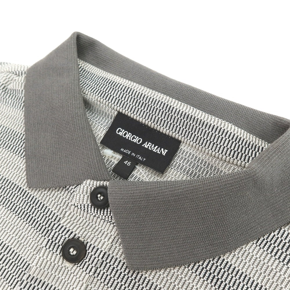 【中古】ジョルジオアルマーニ GIORGIO ARMANI シルクコットン ボーダー 半袖ポロシャツ グレーxホワイト×ブラック【サイズ46】【 状態ランクB 】【 メンズ 】