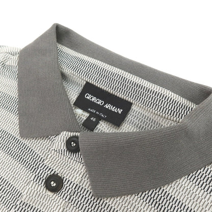 【中古】ジョルジオアルマーニ GIORGIO ARMANI シルクコットン ボーダー 半袖ポロシャツ グレーxホワイト×ブラック【サイズ46】【 状態ランクB 】【 メンズ 】