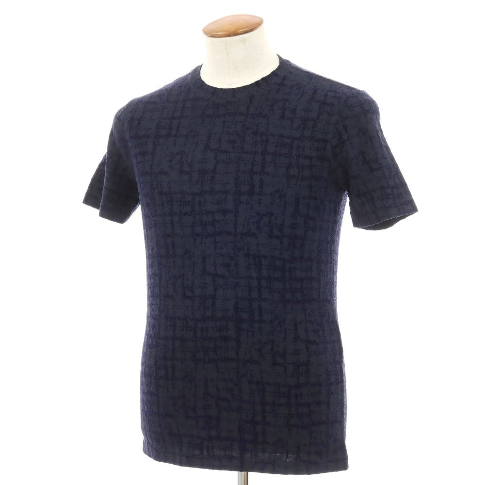 【中古】ジョルジオアルマーニ GIORGIO ARMANI ナイロン フロッキー加工 クルーネック 半袖Ｔシャツ ネイビー【サイズ46】【 状態ランクB 】【 メンズ 】