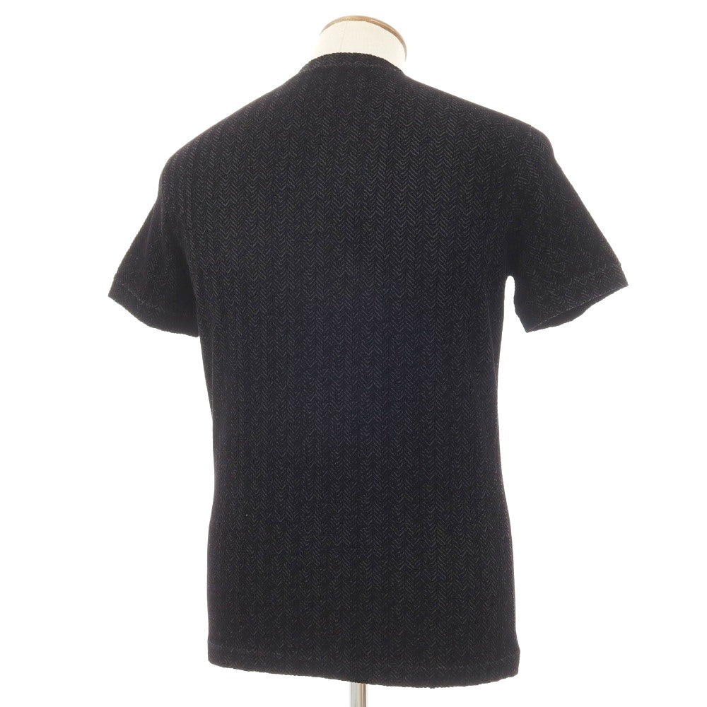 【中古】ジョルジオアルマーニ GIORGIO ARMANI レーヨンポリウレタン フロッキー加工 ヘリンボーン Vネック 半袖Ｔシャツ ブラックxグレー【サイズ48】【 状態ランクB 】【 メンズ 】