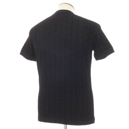 【中古】ジョルジオアルマーニ GIORGIO ARMANI レーヨンポリウレタン フロッキー加工 ヘリンボーン Vネック 半袖Ｔシャツ ブラックxグレー【サイズ48】【 状態ランクB 】【 メンズ 】