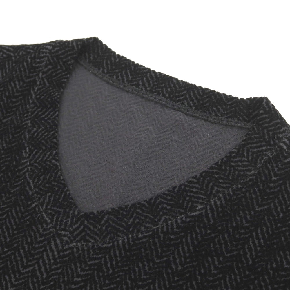 【中古】ジョルジオアルマーニ GIORGIO ARMANI レーヨンポリウレタン フロッキー加工 ヘリンボーン Vネック 半袖Ｔシャツ ブラックxグレー【サイズ48】【 状態ランクB 】【 メンズ 】