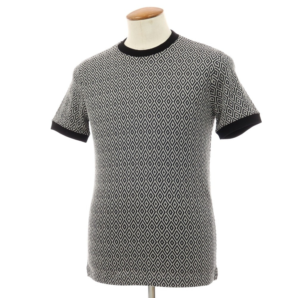 【中古】ジョルジオアルマーニ GIORGIO ARMANI レーヨンナイロンポリウレタン ダイヤ柄 クルーネック 半袖Ｔシャツ グレーxブラック【サイズ46】【 状態ランクB 】【 メンズ 】