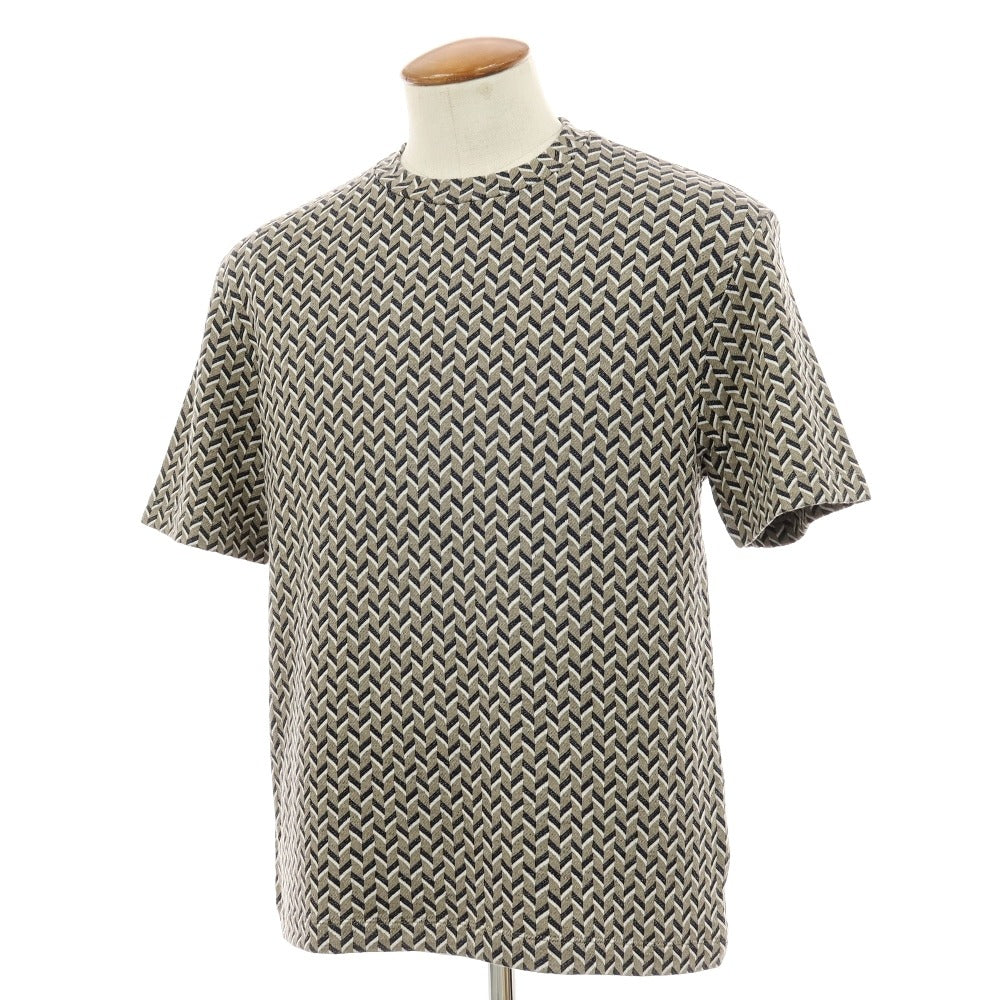 【中古】ジョルジオアルマーニ GIORGIO ARMANI レーヨンポリウレタン クルーネック 半袖Ｔシャツ カーキベージュ系xダークネイビー【サイズ46】【 状態ランクB 】【 メンズ 】