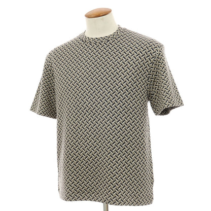 【中古】ジョルジオアルマーニ GIORGIO ARMANI レーヨンポリウレタン クルーネック 半袖Ｔシャツ カーキベージュ系xダークネイビー【サイズ46】【 状態ランクB 】【 メンズ 】