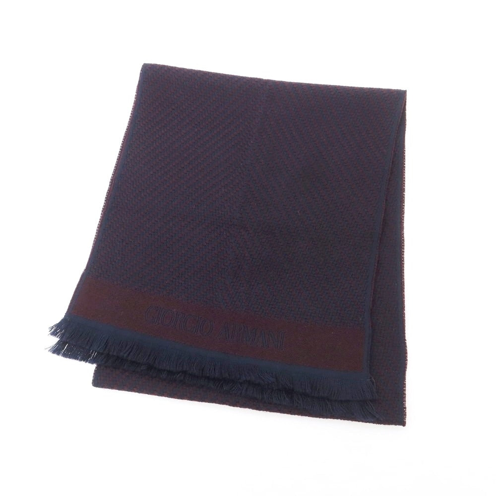 【中古】ジョルジオアルマーニ GIORGIO ARMANI ウール ストール ネイビーxブラウン【 状態ランクB 】【 メンズ 】