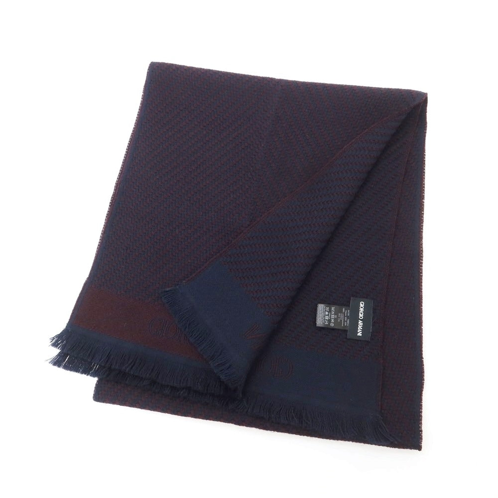 【中古】ジョルジオアルマーニ GIORGIO ARMANI ウール ストール ネイビーxブラウン【 状態ランクB 】【 メンズ 】[CPD]