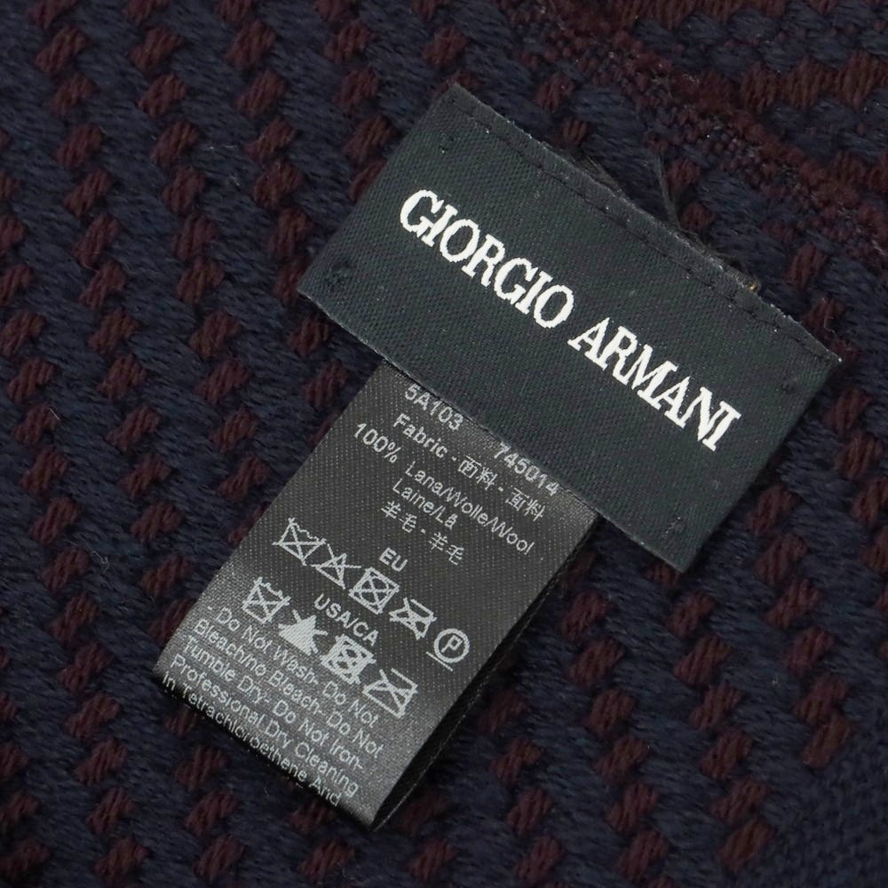 【中古】ジョルジオアルマーニ GIORGIO ARMANI ウール ストール ネイビーxブラウン【 状態ランクB 】【 メンズ 】