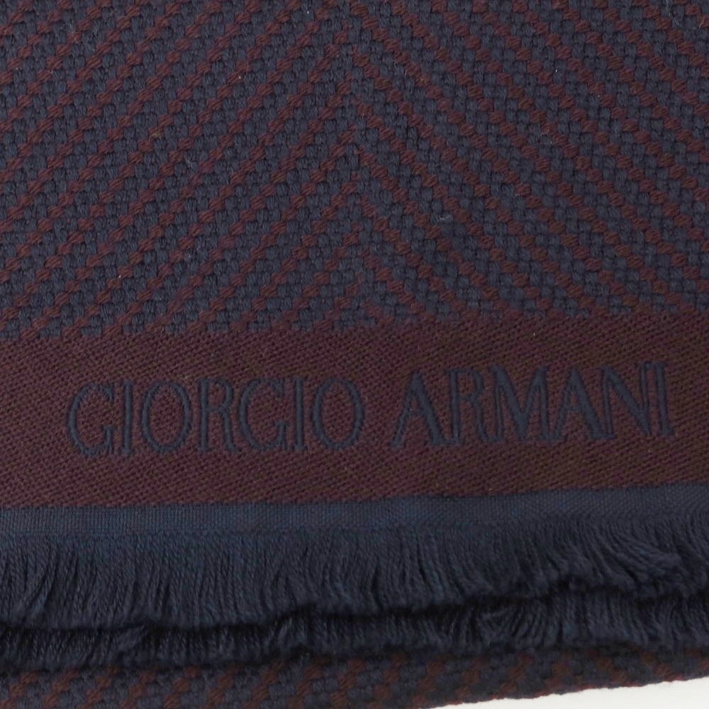 【中古】ジョルジオアルマーニ GIORGIO ARMANI ウール ストール ネイビーxブラウン【 状態ランクB 】【 メンズ 】