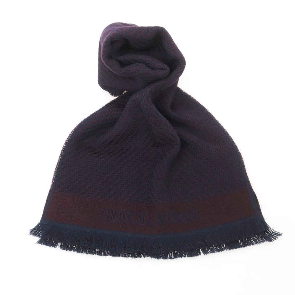 【中古】ジョルジオアルマーニ GIORGIO ARMANI ウール ストール ネイビーxブラウン【 状態ランクB 】【 メンズ 】