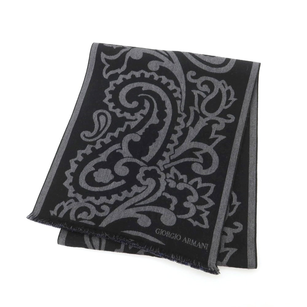 【中古】ジョルジオアルマーニ GIORGIO ARMANI リバーシブル ウールシルク マフラー ブラックxグレー【 状態ランクB 】【 メンズ 】