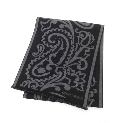 【中古】ジョルジオアルマーニ GIORGIO ARMANI リバーシブル ウールシルク マフラー ブラックxグレー【 状態ランクB 】【 メンズ 】