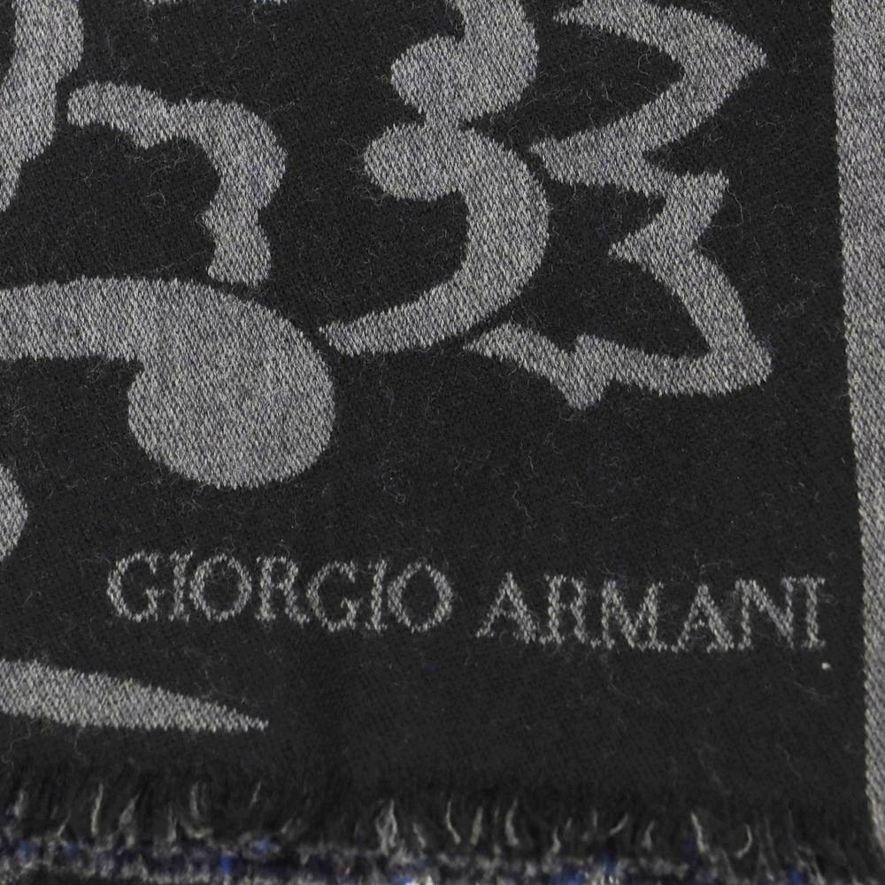 【中古】ジョルジオアルマーニ GIORGIO ARMANI リバーシブル ウールシルク マフラー ブラックxグレー【 状態ランクB 】【 メンズ 】