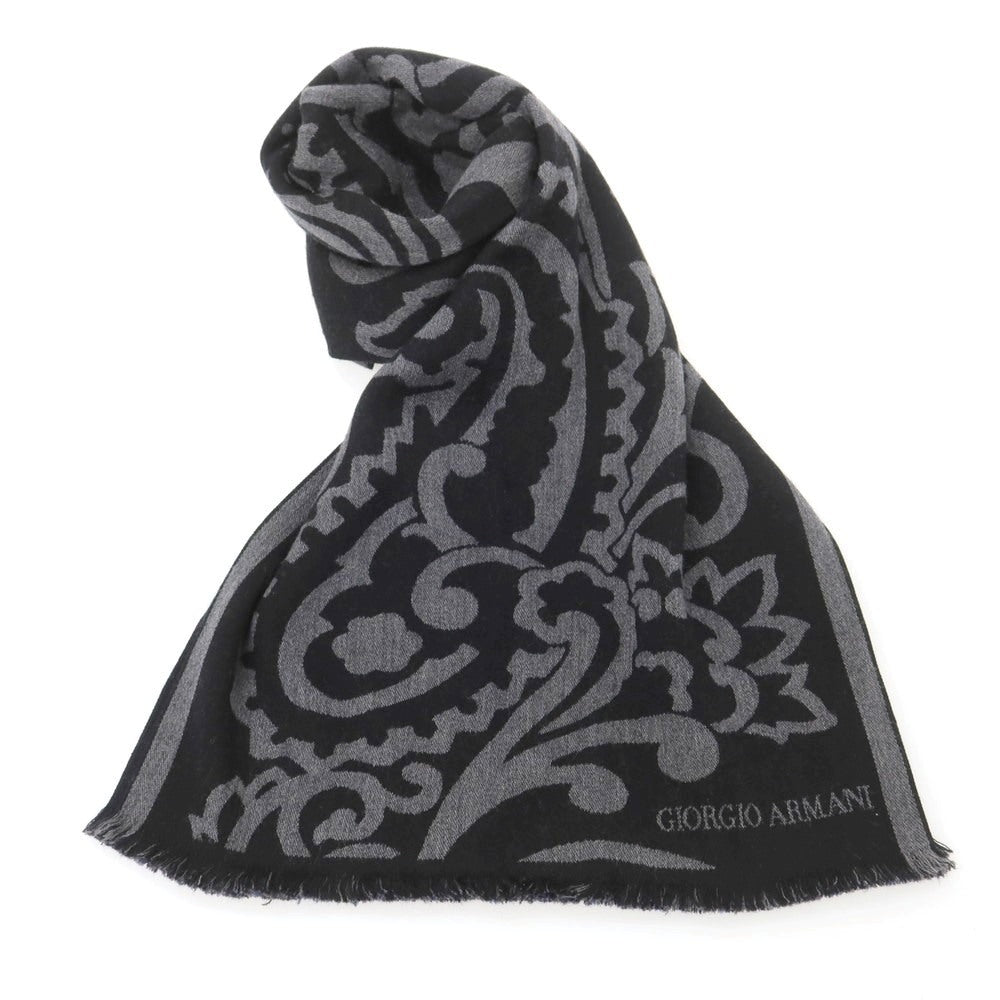 【中古】ジョルジオアルマーニ GIORGIO ARMANI リバーシブル ウールシルク マフラー ブラックxグレー【 状態ランクB 】【 メンズ 】