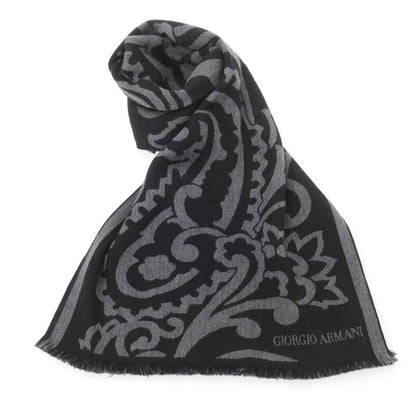 【中古】ジョルジオアルマーニ GIORGIO ARMANI リバーシブル ウールシルク マフラー ブラックxグレー【 状態ランクB 】【 メンズ 】