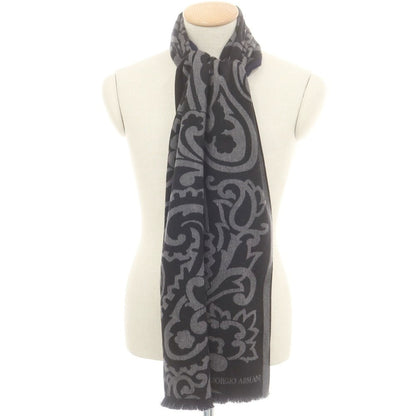 【中古】ジョルジオアルマーニ GIORGIO ARMANI リバーシブル ウールシルク マフラー ブラックxグレー【 状態ランクB 】【 メンズ 】