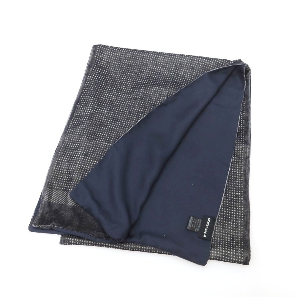 【中古】ジョルジオアルマーニ GIORGIO ARMANI レーヨンシルク ベロア マフラー ダークグレーxホワイト【 状態ランクC 】【 メンズ 】