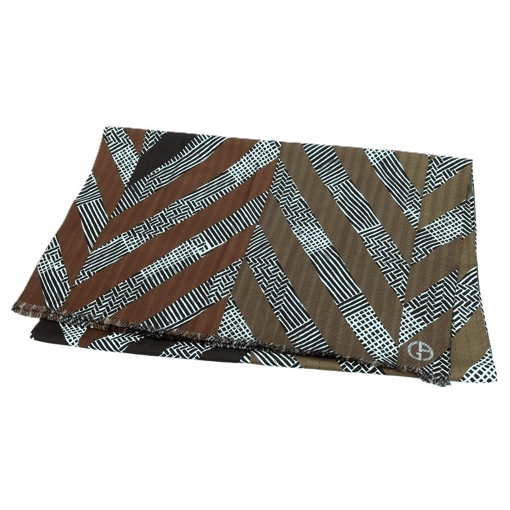 【中古】ジョルジオアルマーニ GIORGIO ARMANI シルク系 プリント ストール ブラウンxカーキ【 状態ランクC 】【 メンズ 】