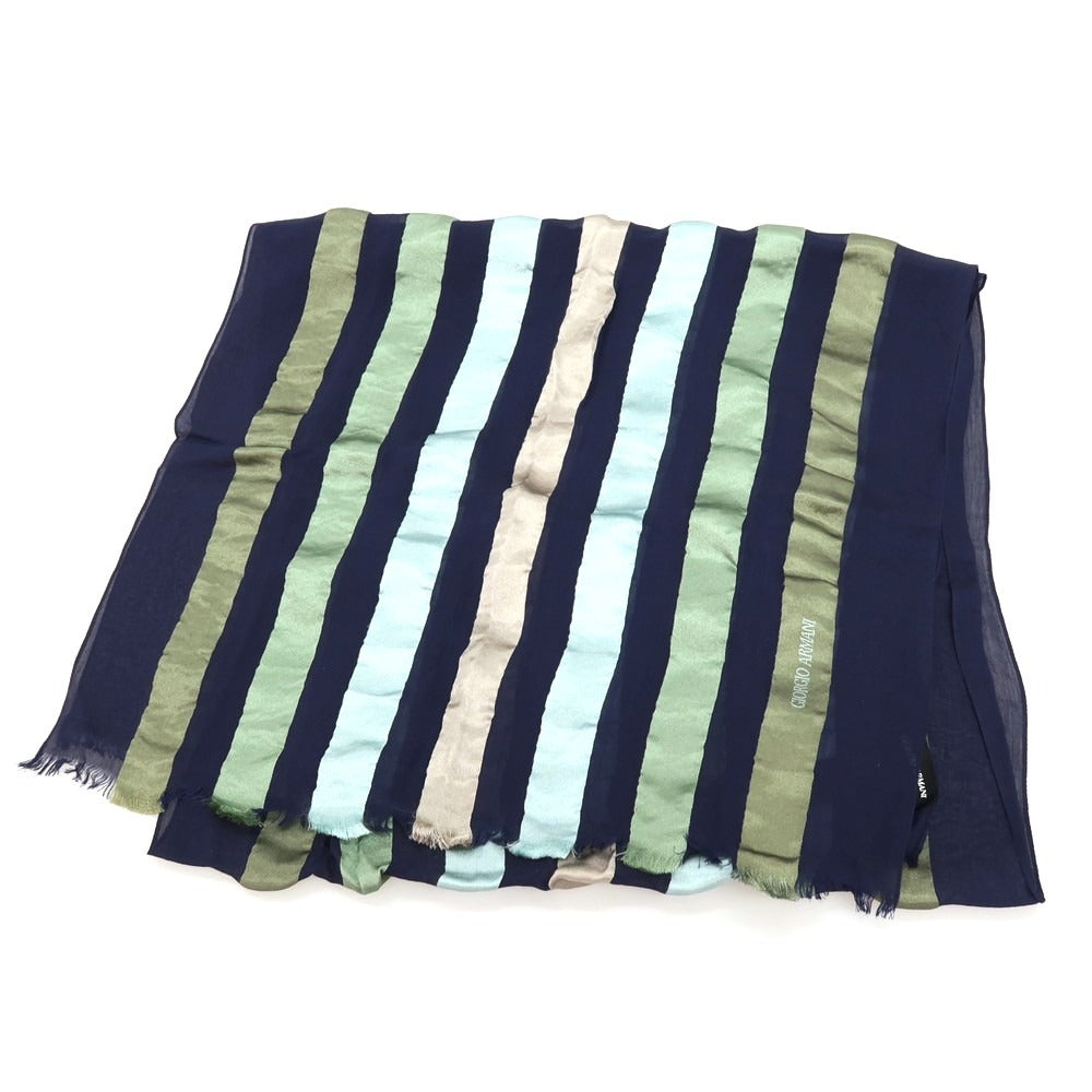 【中古】ジョルジオアルマーニ GIORGIO ARMANI シルクレーヨン ストライプ ストール ネイビーxグリーン【 状態ランクC 】【 メンズ 】