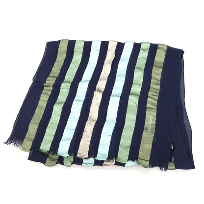 【中古】ジョルジオアルマーニ GIORGIO ARMANI シルクレーヨン ストライプ ストール ネイビーxグリーン【 状態ランクC 】【 メンズ 】