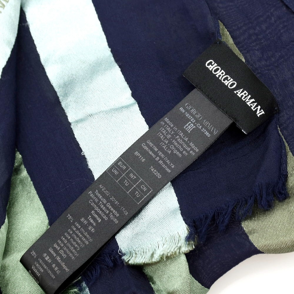 【中古】ジョルジオアルマーニ GIORGIO ARMANI シルクレーヨン ストライプ ストール ネイビーxグリーン【 状態ランクC 】【 メンズ 】