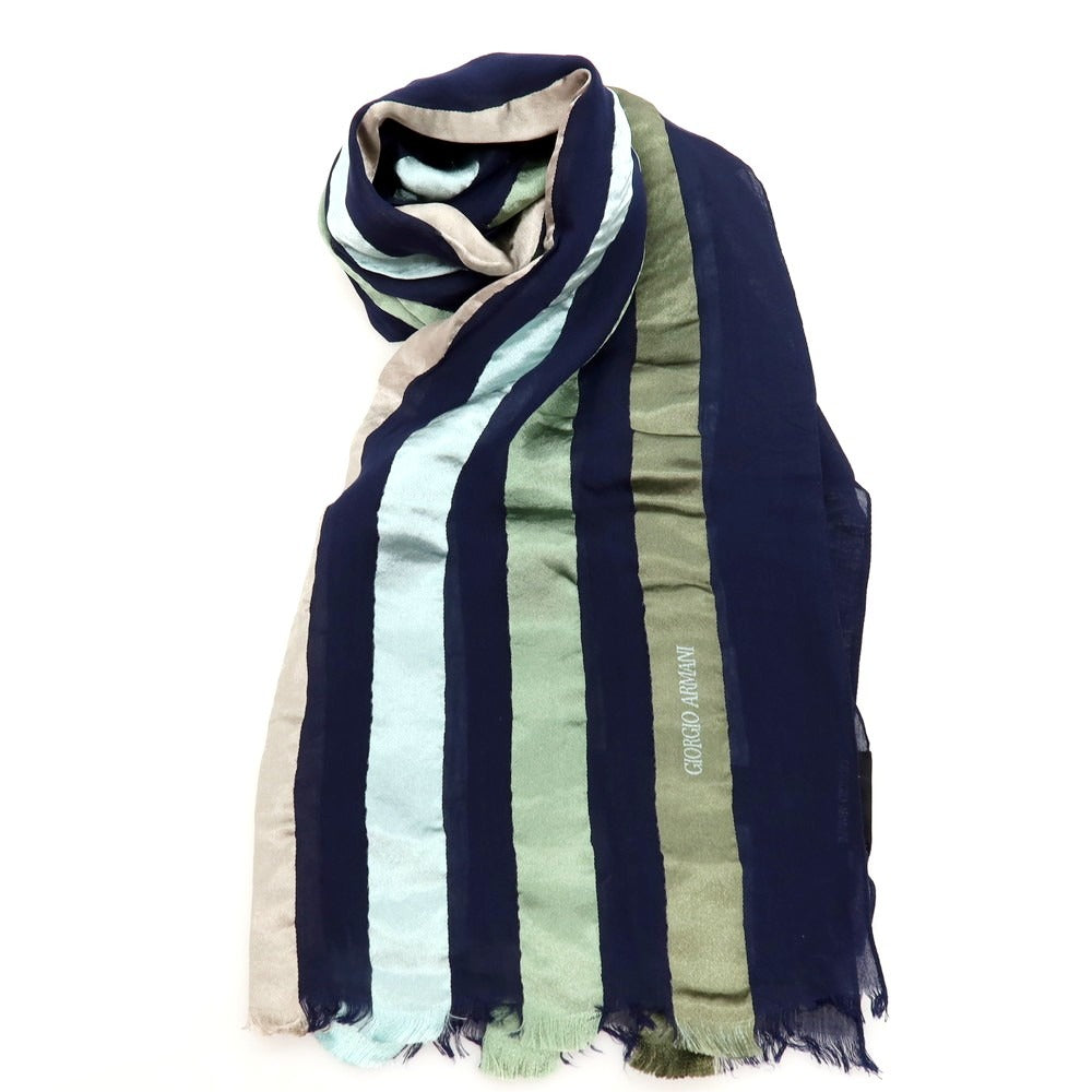 【中古】ジョルジオアルマーニ GIORGIO ARMANI シルクレーヨン ストライプ ストール ネイビーxグリーン【 状態ランクC 】【 メンズ 】