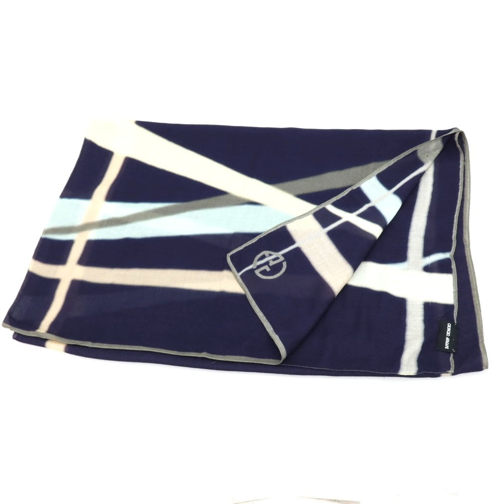 【中古】ジョルジオアルマーニ GIORGIO ARMANI シルク系 プリント ストール ネイビーxベージュ【 状態ランクB 】【 メンズ 】