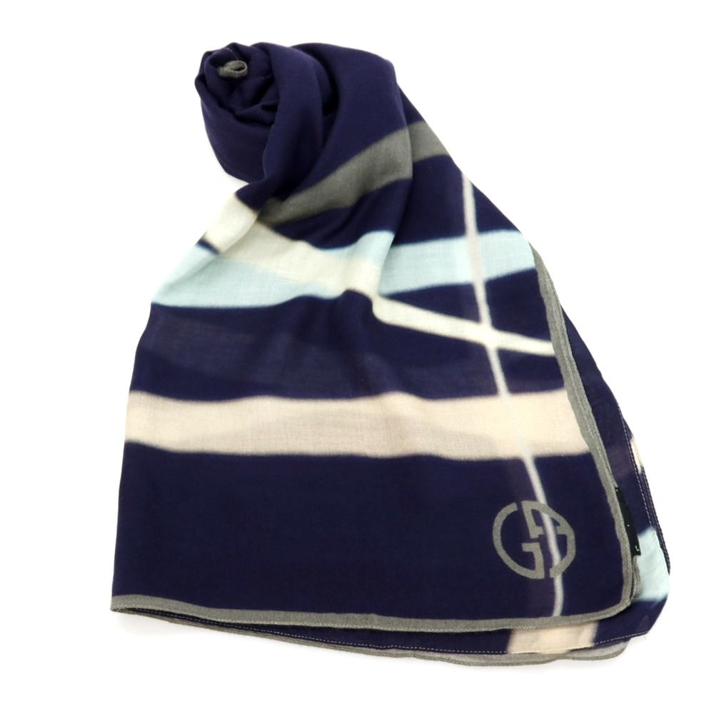 【中古】ジョルジオアルマーニ GIORGIO ARMANI シルク系 プリント ストール ネイビーxベージュ【 状態ランクB 】【 メンズ 】