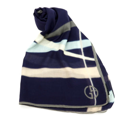 【中古】ジョルジオアルマーニ GIORGIO ARMANI シルク系 プリント ストール ネイビーxベージュ【 状態ランクB 】【 メンズ 】