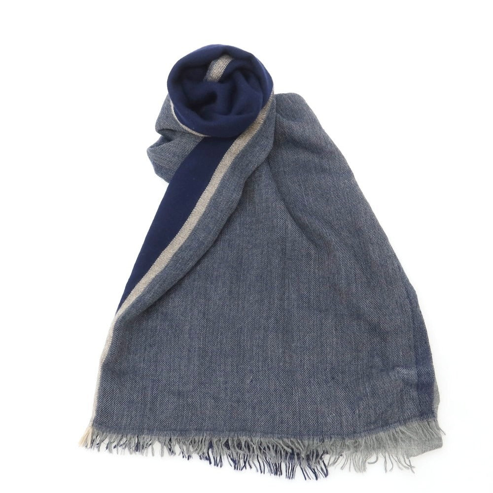 【中古】ブルネロクチネリ Brunello Cucinelli カシミヤシルク 大判 ストール ネイビーxグレー【 状態ランクD 】【 メンズ 】