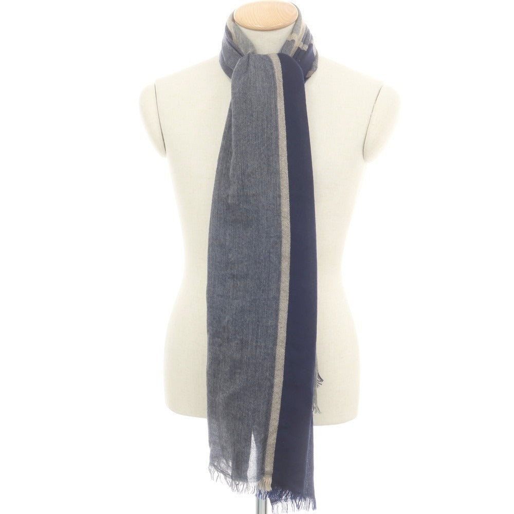 【中古】ブルネロクチネリ Brunello Cucinelli カシミヤシルク 大判 ストール ネイビーxグレー【 状態ランクD 】【 メンズ 】