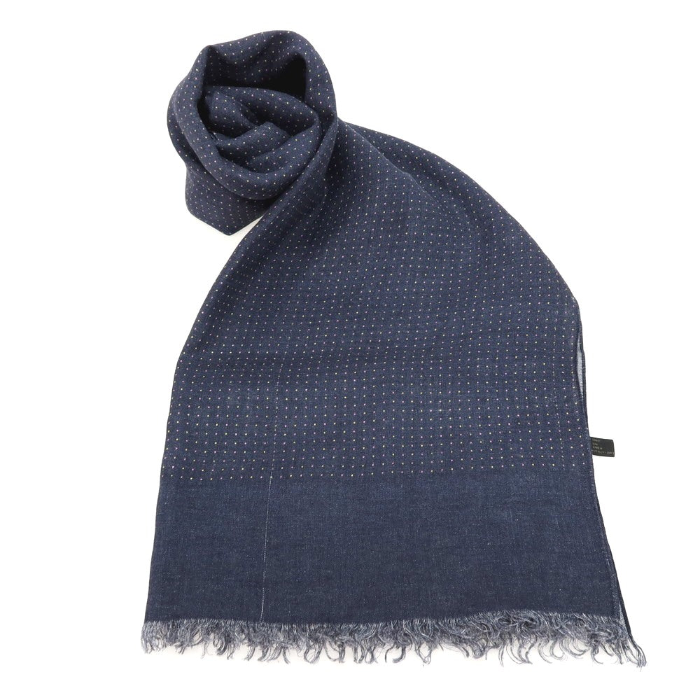 【中古】フランコフェラーリ FRANCO FERRARI リネン ドット ストール ネイビー【 状態ランクC 】【 メンズ 】