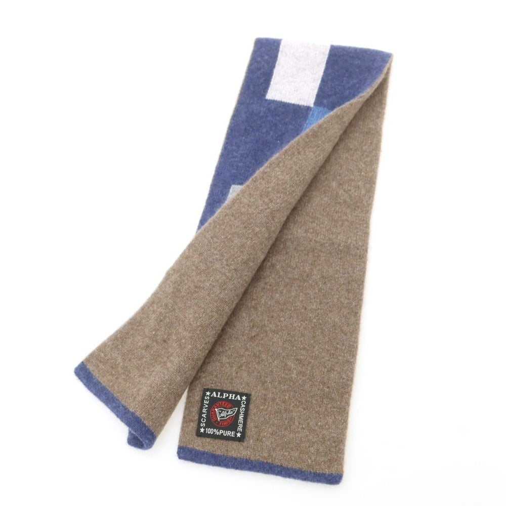 【中古】アルファー ALPHA カシミヤ マフラー ネイビーxグレー【 状態ランクB 】【 メンズ 】